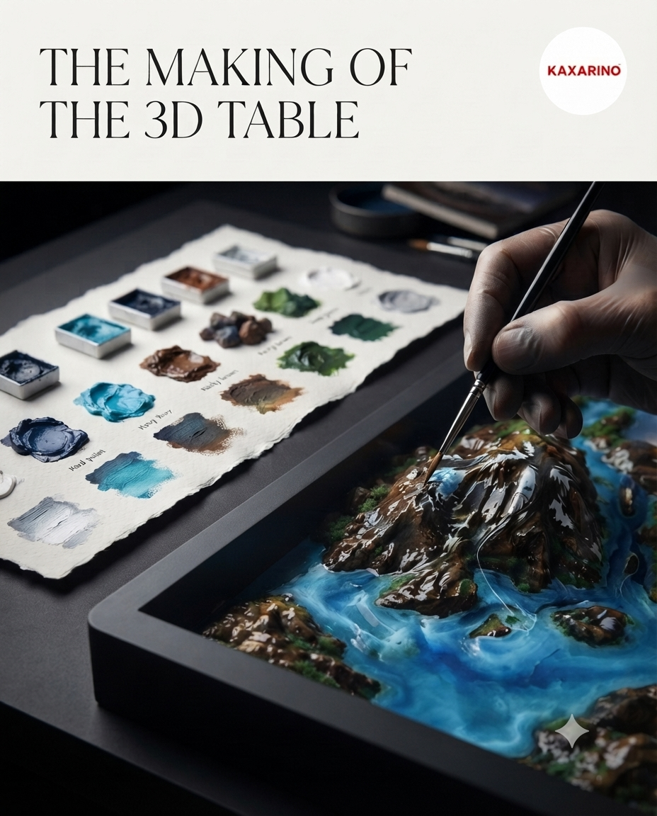 River table with a hand-poured resin river