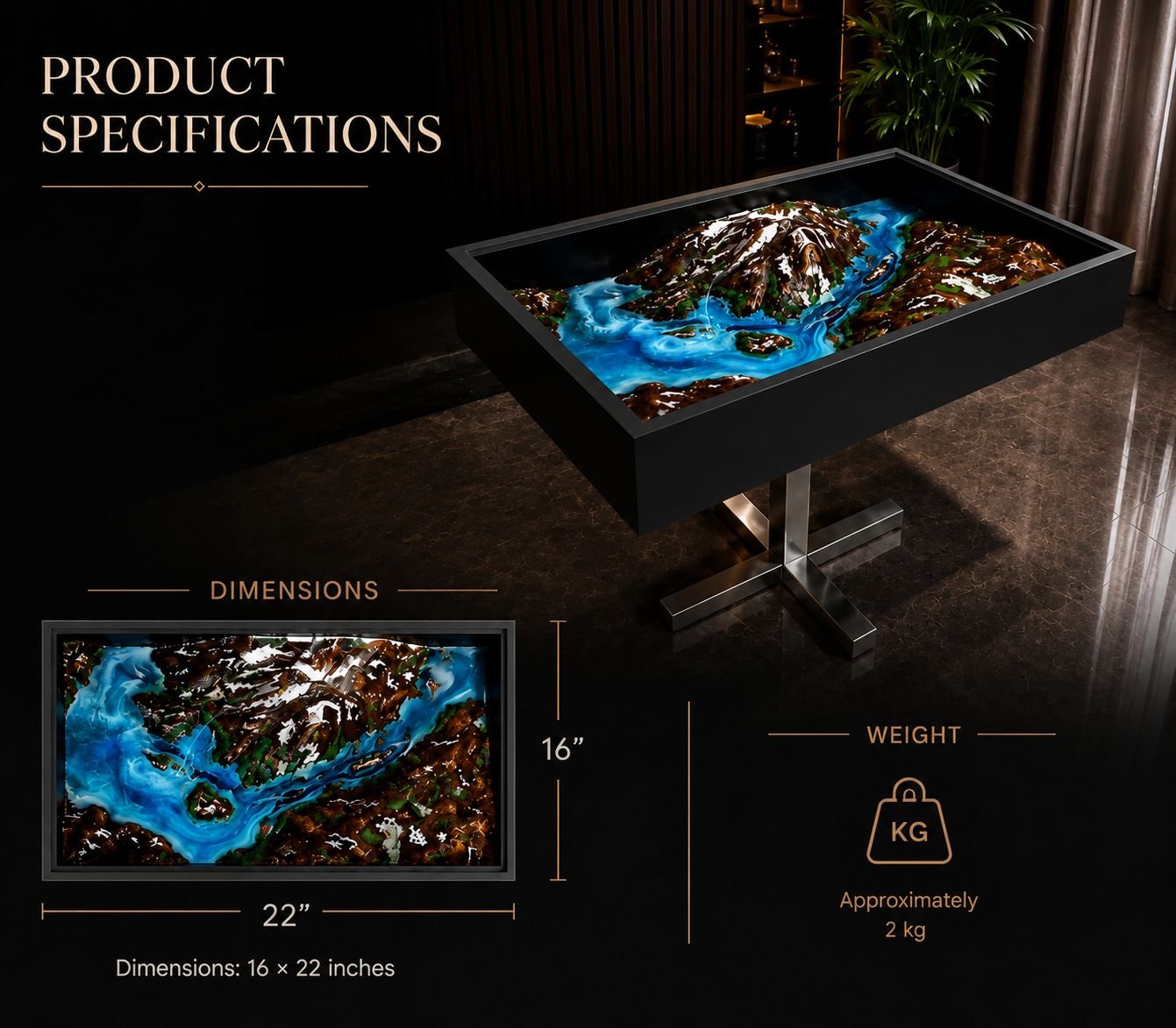Close-up of layered resin on a KAXARINO landscape table